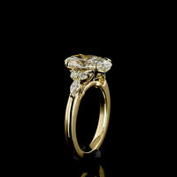 14K Yellow Gold Oval Cut Lab Diamond Ring with Marquise and Round Side Stones - 2.82 Carat Total Diamond Weight, E VS1 IGI Certified - Covaloro Fine Jewelry