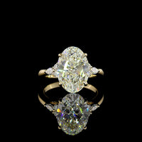 14K Yellow Gold Oval Cut Lab Diamond Ring with Marquise and Round Side Stones - 4.91 Carat Total Diamond Weight, G VVS2 - Covaloro Fine Jewelry