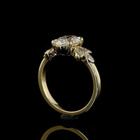 14K Yellow Gold Oval Cut Lab Diamond Ring with Marquise Leaf Motif Side Stones - 1.74 Carat Total Weight, D VVS2, IGI Certified - Covaloro Fine Jewelry
