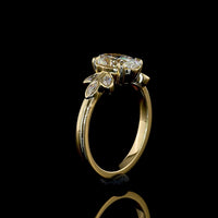 14K Yellow Gold Oval Cut Lab Diamond Ring with Marquise Leaf Motif Side Stones - 1.74 Carat Total Weight, D VVS2, IGI Certified - Covaloro Fine Jewelry