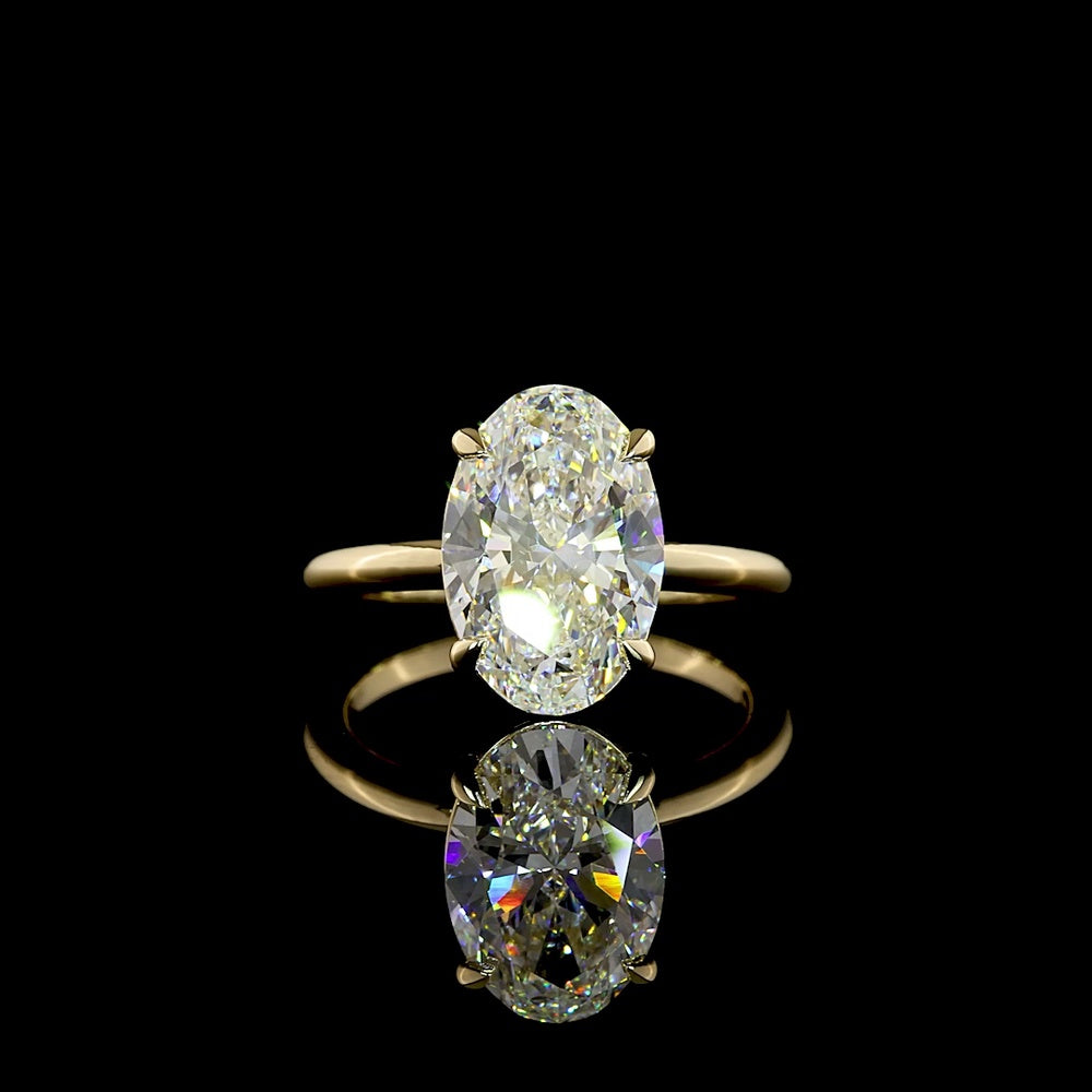 14K Yellow Gold Oval Cut Lab Diamond Solitaire Engagement Ring - 4.16 Carat Total Weight, E VVS2 IGI Certified - Covaloro Fine Jewelry