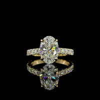 14K Yellow Gold Oval Cut Lab Diamond Solitaire Engagement Ring with Diamond Accented Shank - 3.99 Carats Total Diamond Weight (3.00 Carats Center, E VVS2, IGI Certified) - Covaloro Fine Jewelry