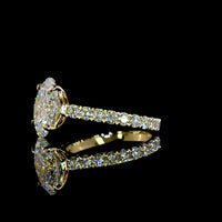 14K Yellow Gold Oval Cut Lab Diamond Solitaire Engagement Ring with Diamond Accented Shank - 3.99 Carats Total Diamond Weight (3.00 Carats Center, E VVS2, IGI Certified) - Covaloro Fine Jewelry