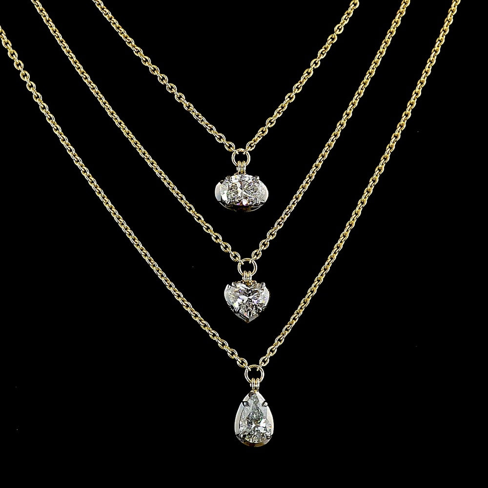 14K Yellow Gold Oval Cut Lab Diamond Solitaire Pendant with Black Rhodium Accent Prong Bezel Setting - 0.71 Carat Total Weight, E-F Color, VS Clarity - Covaloro Fine Jewelry
