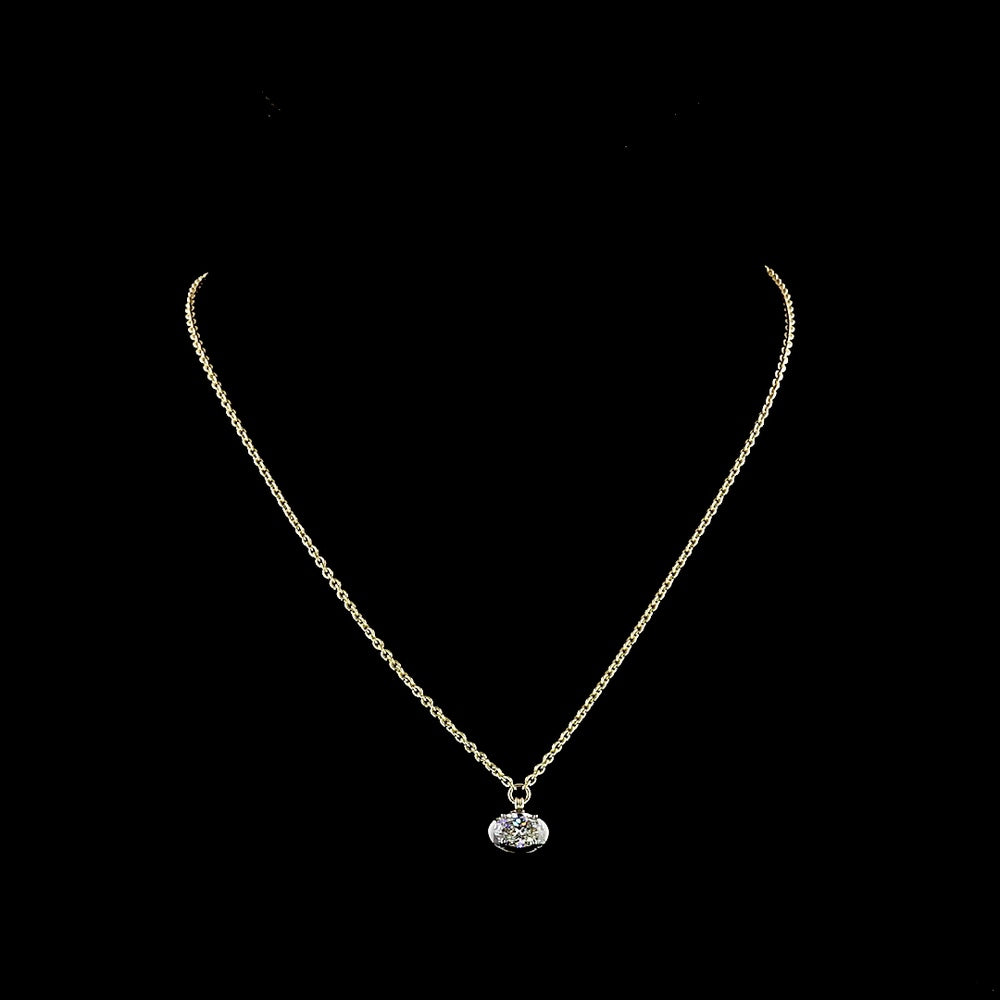 14K Yellow Gold Oval Cut Lab Diamond Solitaire Pendant with Black Rhodium Accent Prong Bezel Setting - 0.71 Carat Total Weight, E-F Color, VS Clarity - Covaloro Fine Jewelry