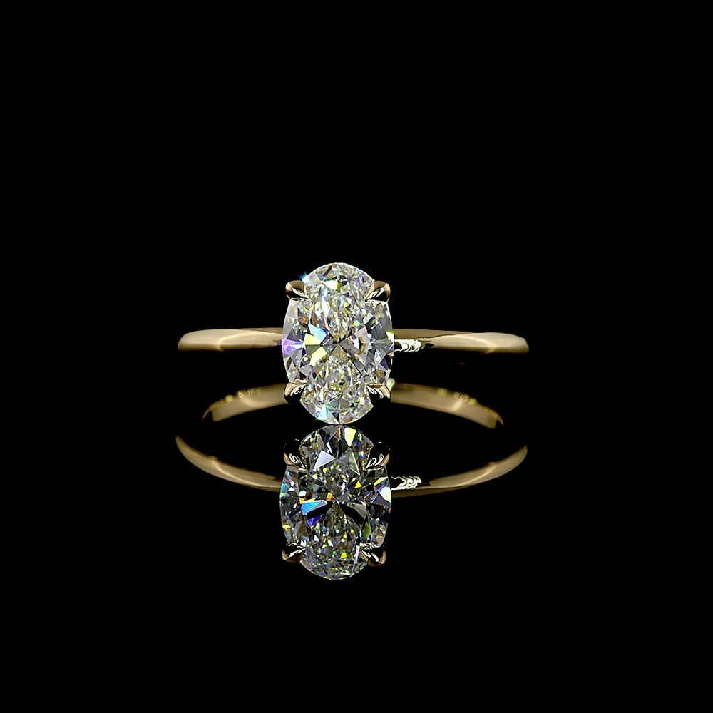 14K Yellow Gold Oval Cut Lab Diamond Solitaire Ring - 1.29 Carat, E-F Color, VVS2 Clarity, IGI Certified - Covaloro Fine Jewelry