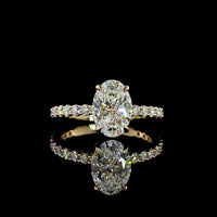 14K Yellow Gold Oval Cut Lab Diamond Solitaire Ring with Accented Diamond Shank - 2.68 Carat Total Diamond Weight, IGI Certified D VVS2 Center - Covaloro Fine Jewelry