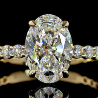 14K Yellow Gold Oval Cut Lab Diamond Solitaire Ring with Accented Diamond Shank - 2.68 Carat Total Diamond Weight, IGI Certified D VVS2 Center - Covaloro Fine Jewelry