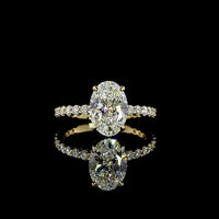 14K Yellow Gold Oval Cut Lab Diamond Solitaire Ring with Diamond Shank - 3.17 Carat Total Weight, D VVS2 Center - Covaloro Fine Jewelry
