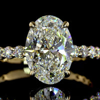 14K Yellow Gold Oval Cut Lab Diamond Solitaire Ring with Diamond Shank - 3.17 Carat Total Weight, D VVS2 Center - Covaloro Fine Jewelry