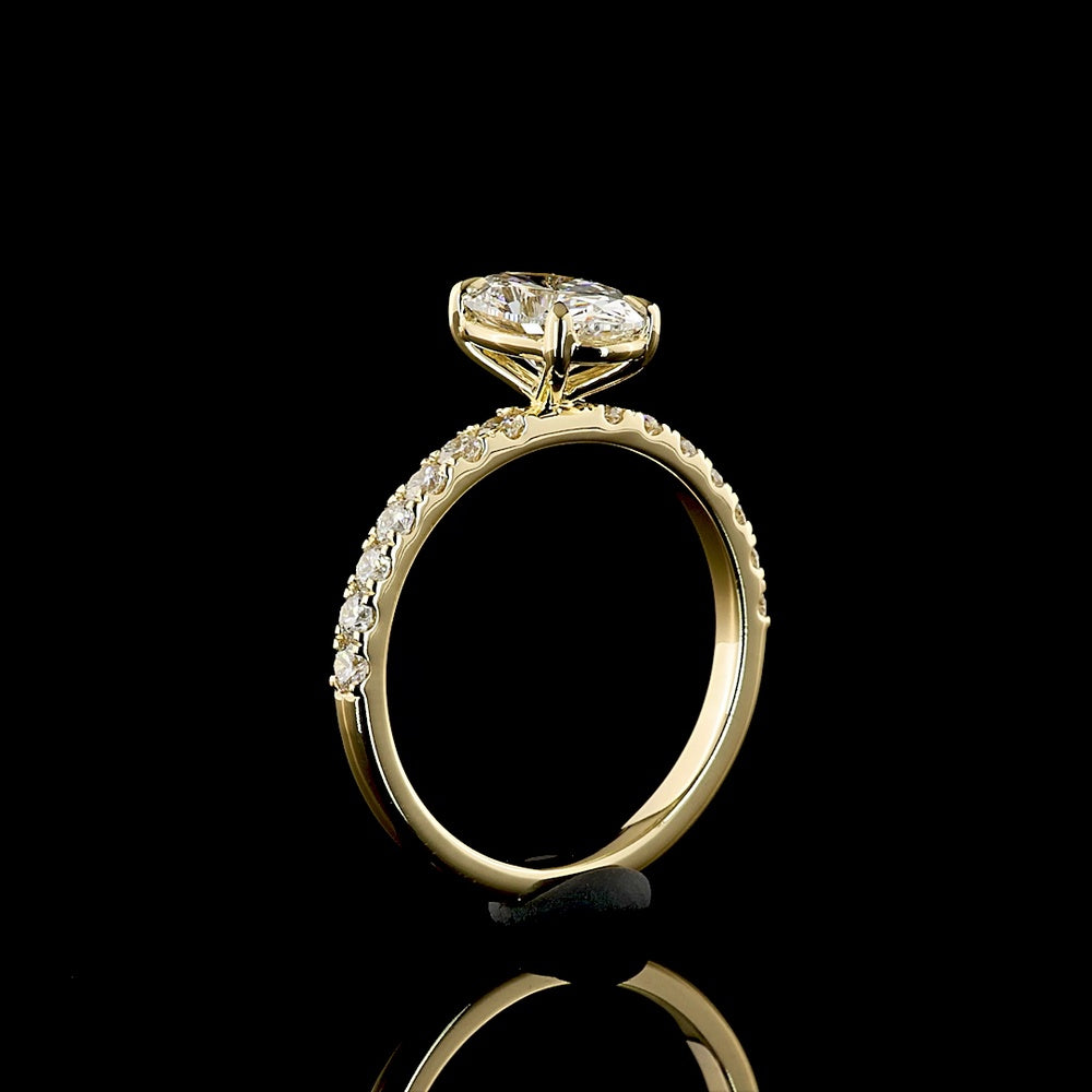 14K Yellow Gold Oval Cut Lab Diamond Solitaire Ring with Pave Diamond Shank - 1.93 Carats Total Diamond Weight, D VVS2 Center - Covaloro Fine Jewelry