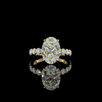 14K Yellow Gold Oval Cut Lab Diamond Solitaire Shank Ring with 4.08 Carat E VVS2 Center and 1.40 Carat Accent Diamonds - 5.48 Total Carat Weight - Covaloro Fine Jewelry