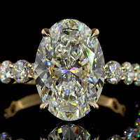 14K Yellow Gold Oval Cut Lab Diamond Solitaire Shank Ring with 4.08 Carat E VVS2 Center and 1.40 Carat Accent Diamonds - 5.48 Total Carat Weight - Covaloro Fine Jewelry