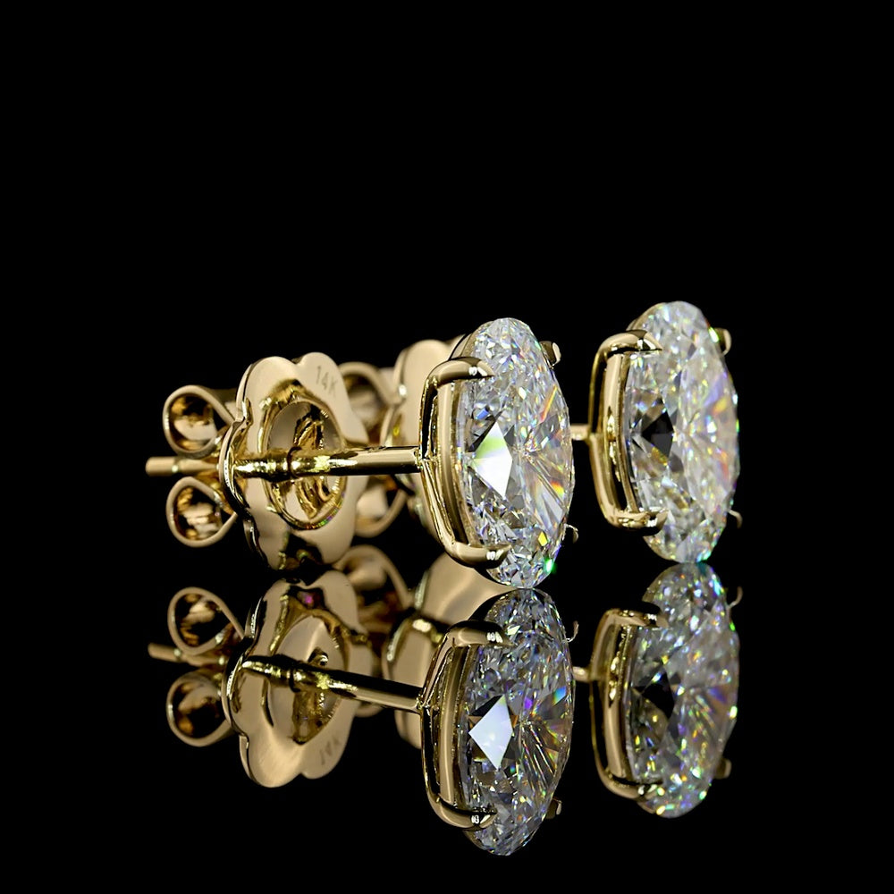 14K Yellow Gold Oval Cut Lab Diamond Stud Earrings - 2.05 Total Carat Weight with E-F Color and VS1 Clarity - Covaloro Fine Jewelry