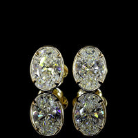 14K Yellow Gold Oval Cut Lab Diamond Stud Earrings with Bezel-Prong Setting - 2.02 Carat Total Diamond Weight (E-F Color, VS1 Clarity) - Covaloro Fine Jewelry