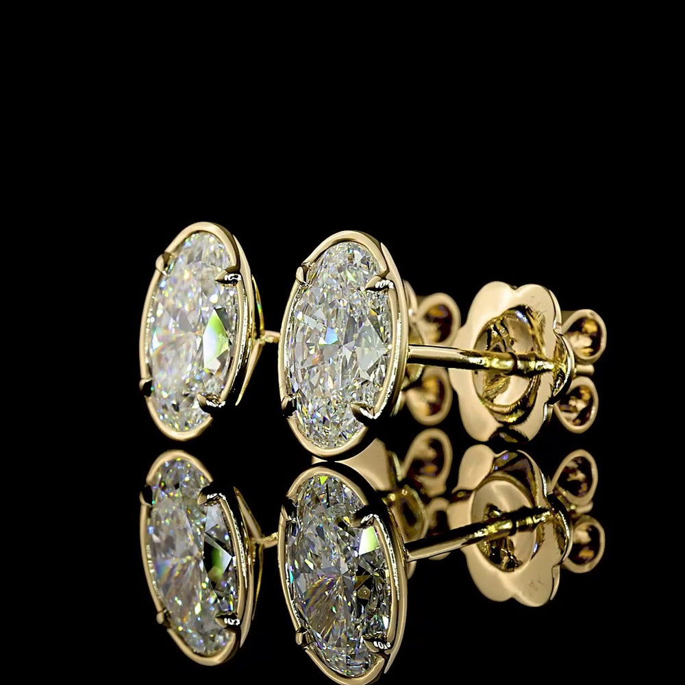 14K Yellow Gold Oval Cut Lab Diamond Stud Earrings with Bezel-Prong Setting - 2.02 Carat Total Diamond Weight (E-F Color, VS1 Clarity) - Covaloro Fine Jewelry