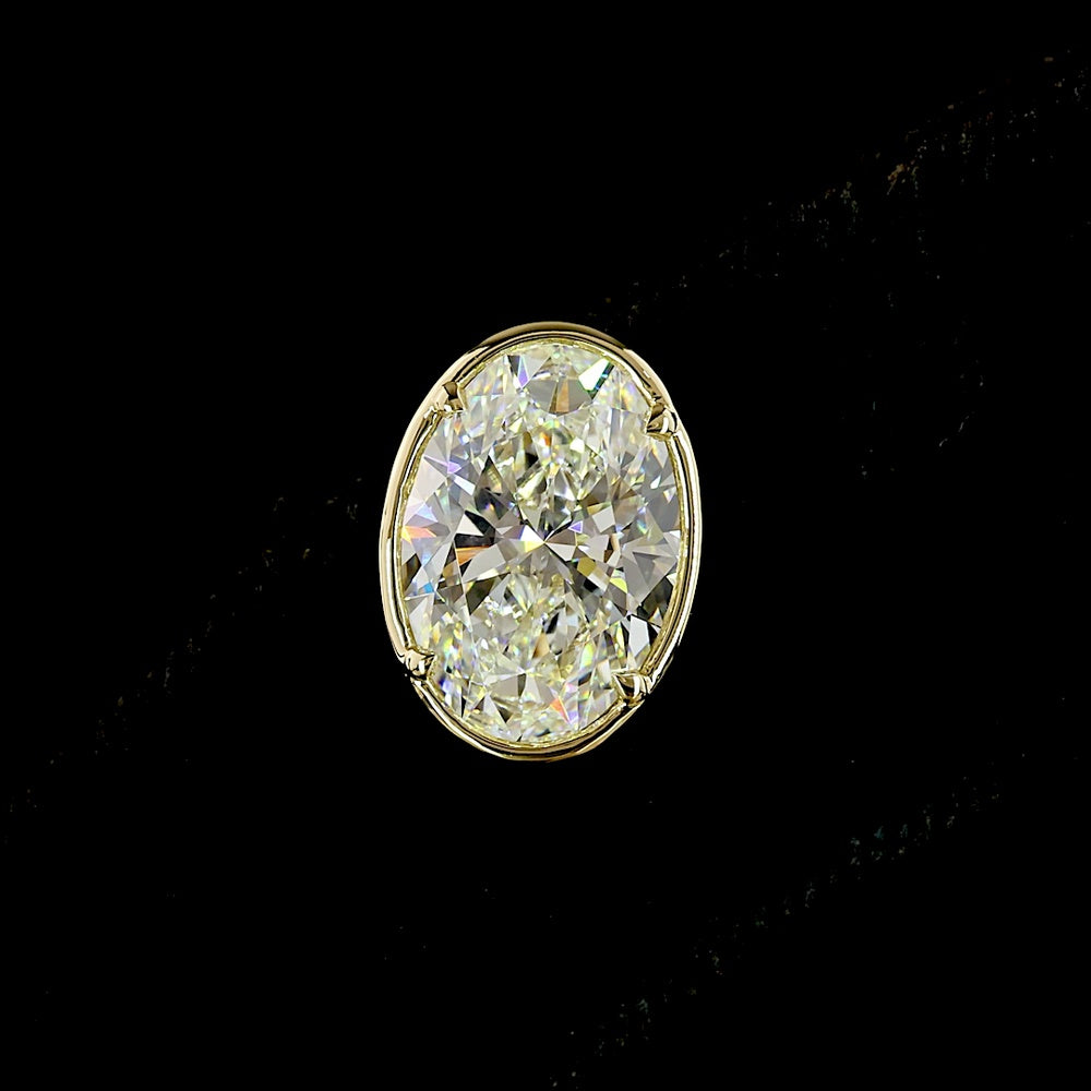 14K Yellow Gold Oval Cut Lab Diamond Stud Earrings with Bezel-Prong Setting - 4.07 Carat Total Weight (E-F Color, VS1 Clarity) - Covaloro Fine Jewelry
