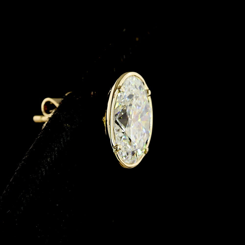 14K Yellow Gold Oval Cut Lab Diamond Stud Earrings with Bezel-Prong Setting - 4.07 Carat Total Weight (E-F Color, VS1 Clarity) - Covaloro Fine Jewelry