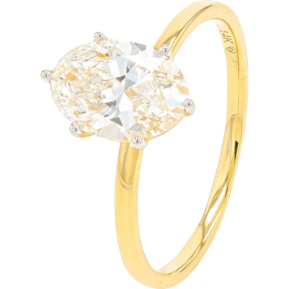 14K Yellow Gold Oval Cut Lab Grown Diamond Solitaire Engagement Ring - 1.50 Carat Total Diamond Weight
