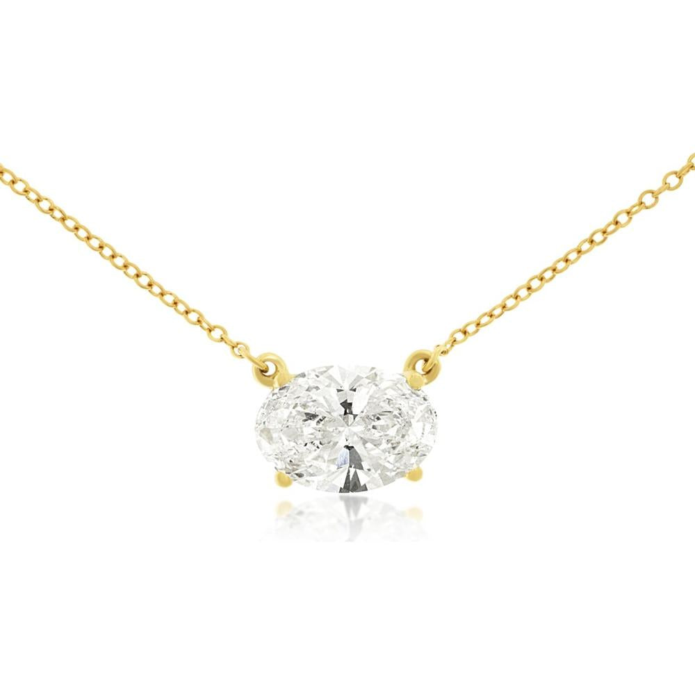 14K Yellow Gold Oval Cut Lab Grown Diamond Solitaire Pendant Necklace - 2.04 Carat Total Diamond Weight - Royal Jewelry