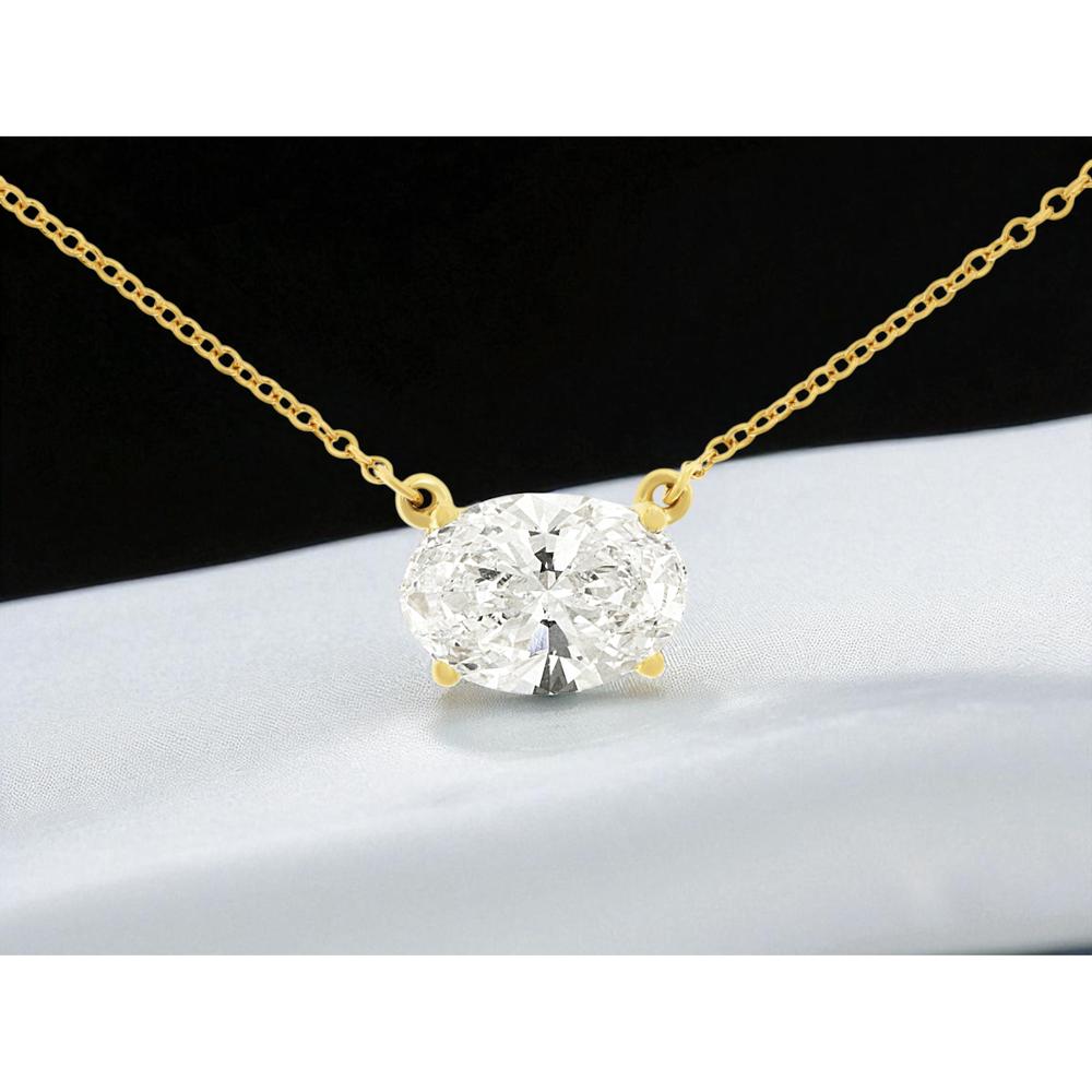 14K Yellow Gold Oval Cut Lab Grown Diamond Solitaire Pendant Necklace - 2.04 Carat Total Diamond Weight - Royal Jewelry