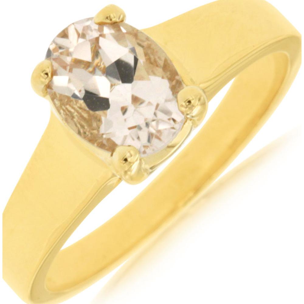 14K Yellow Gold Oval Cut Morganite Solitaire Ring - 1.00 Carat Total Weight - Royal Jewelry