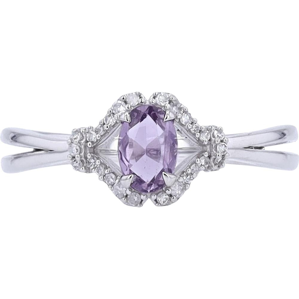 14K Yellow Gold Oval-Cut Pink Sapphire and Diamond Split Shank Ring - 0.10 Carats Total Diamond Weight