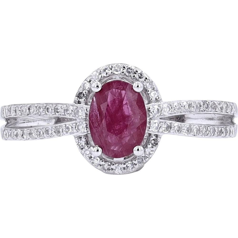 14K Yellow Gold Oval-Cut Ruby and Diamond Halo Ring with Split Shank - 0.30 Carats Diamond Total Weight