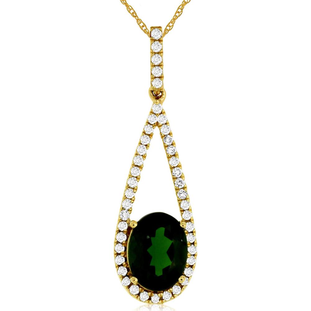 14K Yellow Gold Oval-Cut Russalite and Diamond Halo Pendant Necklace - 1.30 Carat Russalite and 0.23 Carat Diamond Total Weight - Royal Jewelry