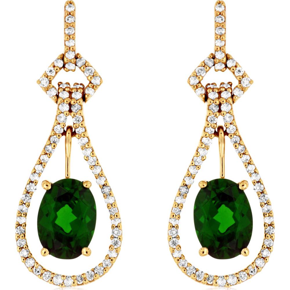 14K Yellow Gold Oval Cut Russalite & Diamond Teardrop Drop Earrings - 1.90 Carat Russalite & 0.34 Carat Diamond Total Weight - Royal Jewelry