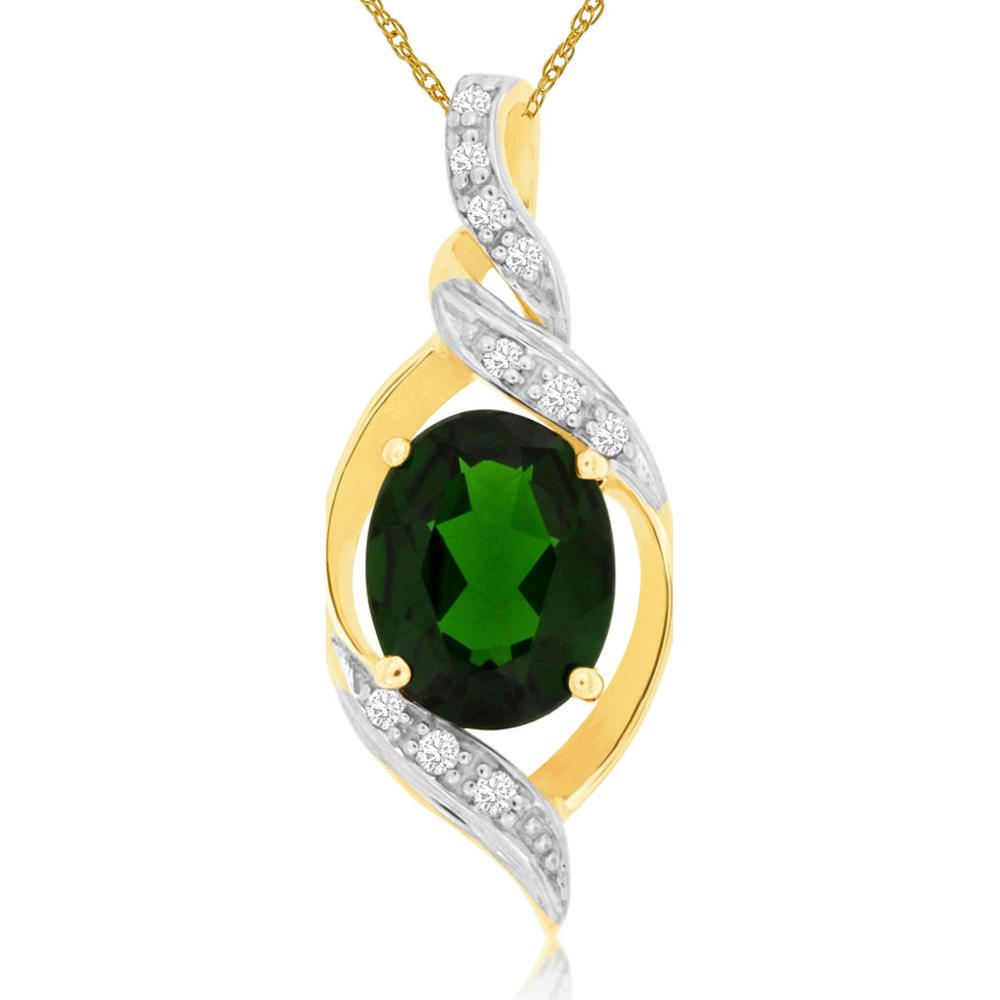 14K Yellow Gold Oval-Cut Russalite Pendant with Diamond Accent Ribbon - 2.05 Carat Russalite, 0.08 Carat Diamond - Royal Jewelry
