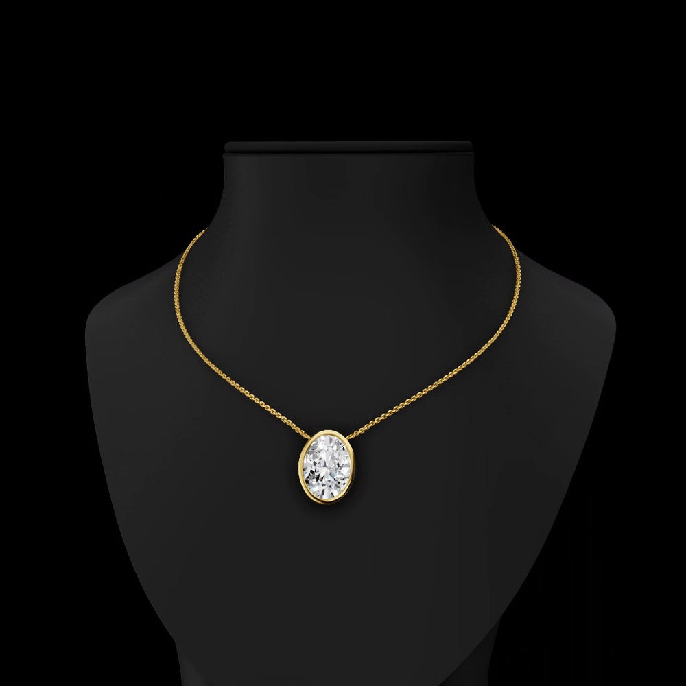 14K Yellow Gold Oval Cut Solitaire Pendant with Bezel Set Lab Diamond - 8.01 Carat Total Weight, E-F VVS2 IGI Certified - Covaloro Fine Jewelry