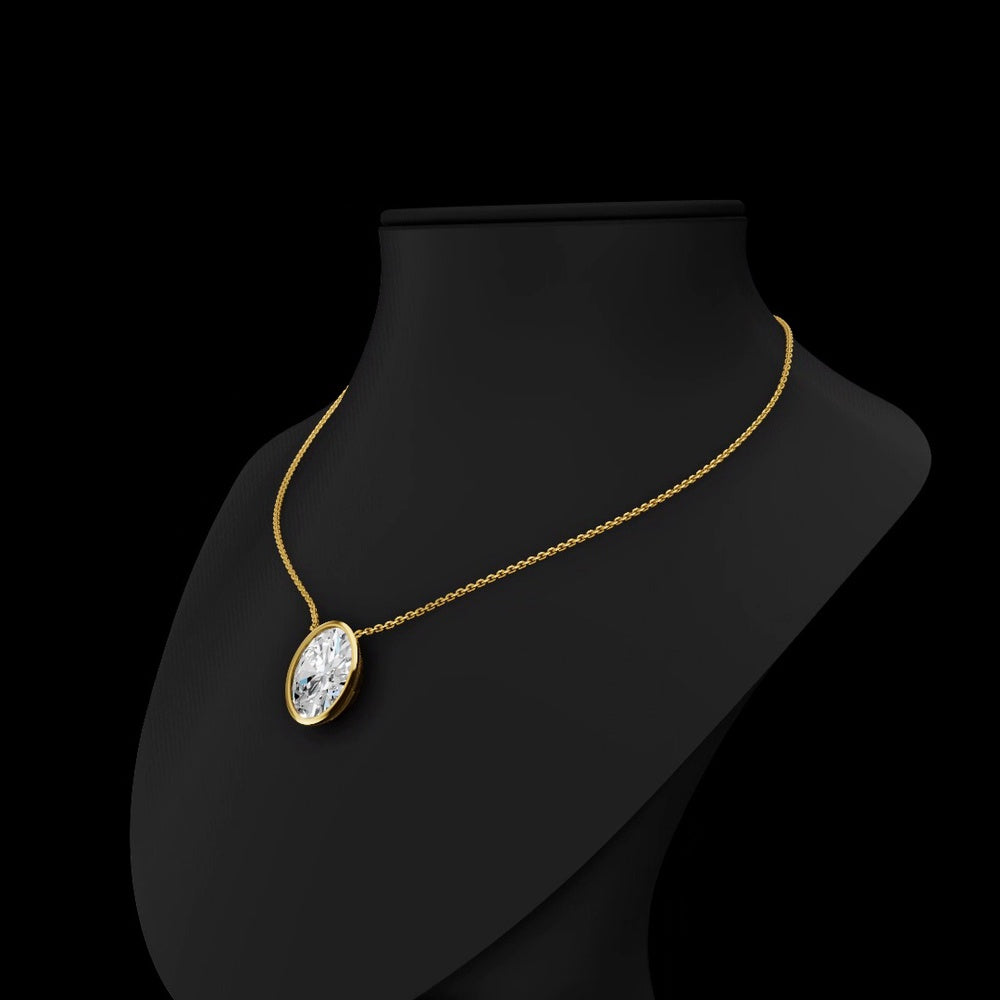 14K Yellow Gold Oval Cut Solitaire Pendant with Bezel Set Lab Diamond - 8.01 Carat Total Weight, E-F VVS2 IGI Certified - Covaloro Fine Jewelry