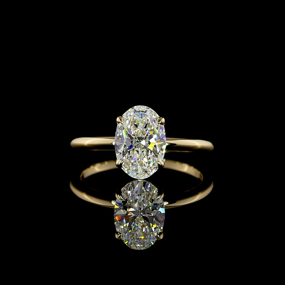 14K Yellow Gold Oval Cut Solitaire Ring with 1.81 Carat Lab Grown Diamond - E VVS2 IGI Certified - Covaloro Fine Jewelry