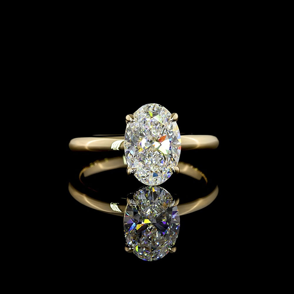 14K Yellow Gold Oval Cut Solitaire Ring with 2.12 Carat Lab Grown Diamond - IGI Certified E-F VVS2 - Covaloro Fine Jewelry