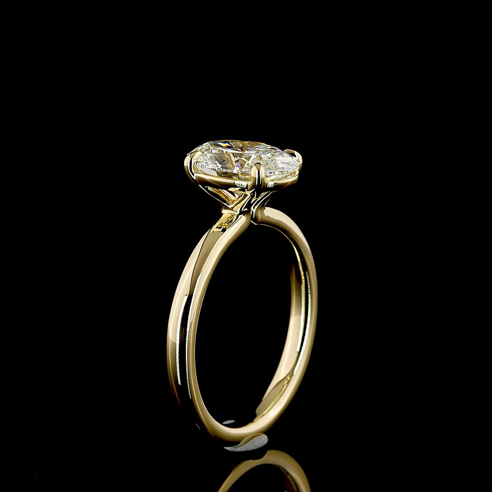 14K Yellow Gold Oval Cut Solitaire Ring with 2.12 Carat Lab Grown Diamond - IGI Certified E-F VVS2 - Covaloro Fine Jewelry