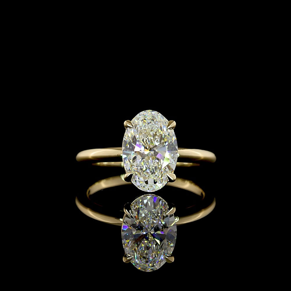 14K Yellow Gold Oval Cut Solitaire Ring with 2.65 Carat Lab Diamond - E-F Color VS1 Clarity IGI Certified - Covaloro Fine Jewelry
