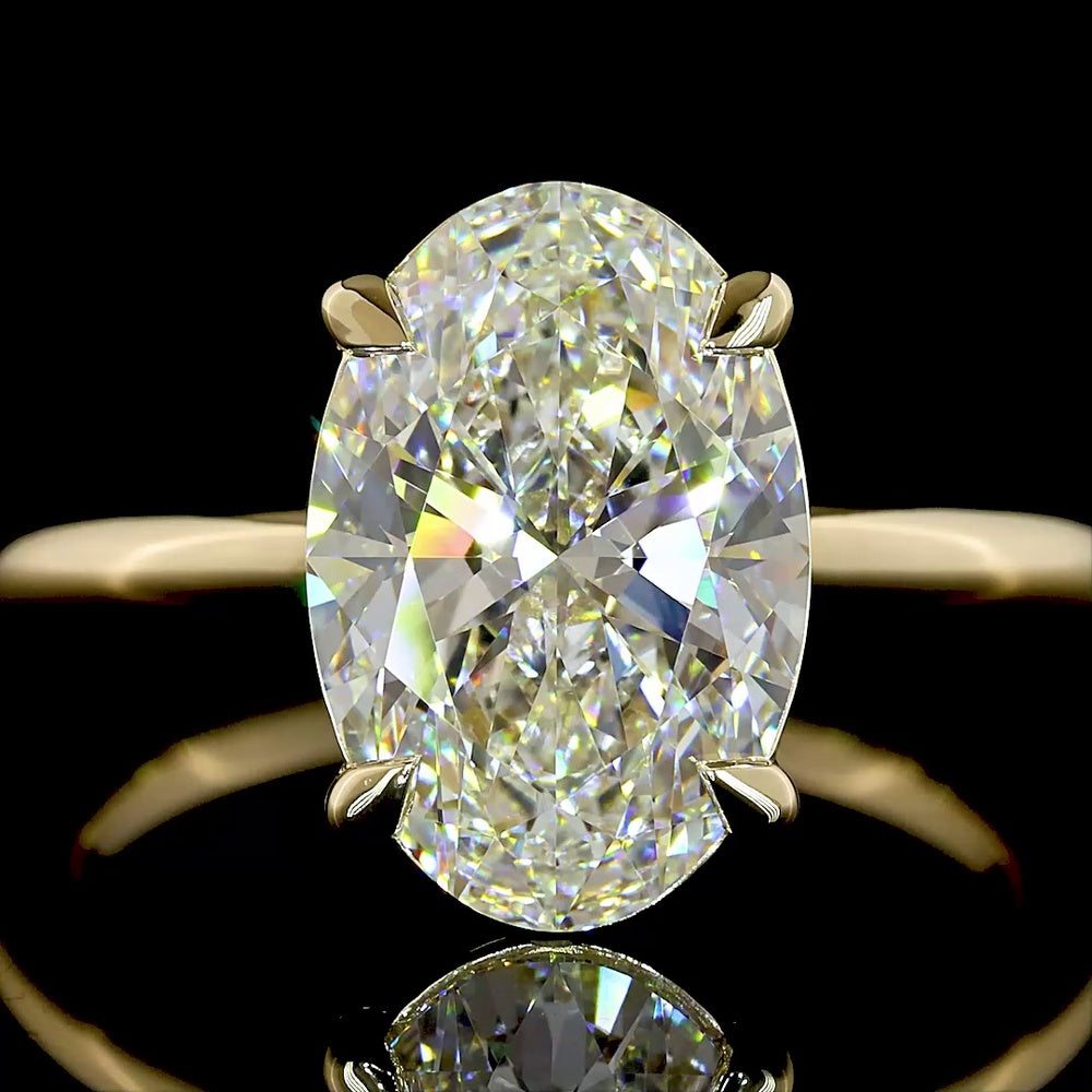 14K Yellow Gold Oval Cut Solitaire Ring with 3.65 Carat Lab Diamond - IGI Certified E-F VVS2 - Covaloro Fine Jewelry