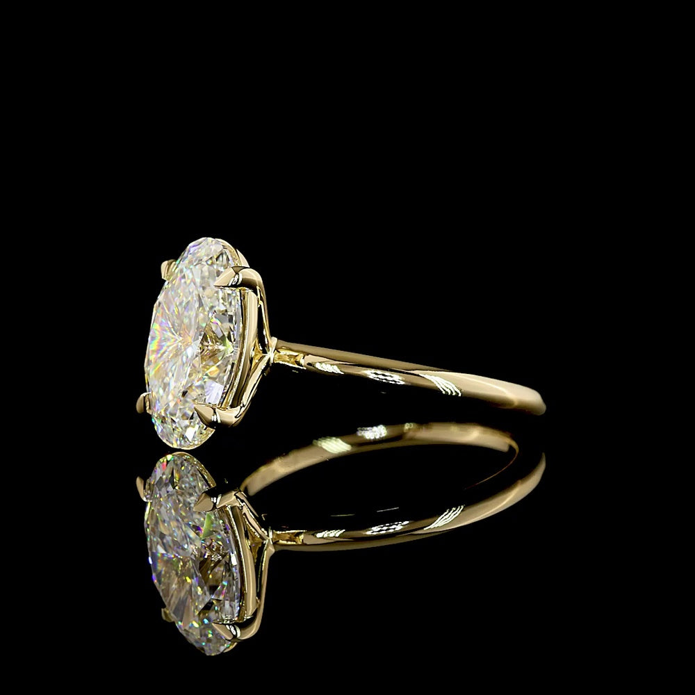 14K Yellow Gold Oval Cut Solitaire Ring with 3.65 Carat Lab Diamond - IGI Certified E-F VVS2 - Covaloro Fine Jewelry