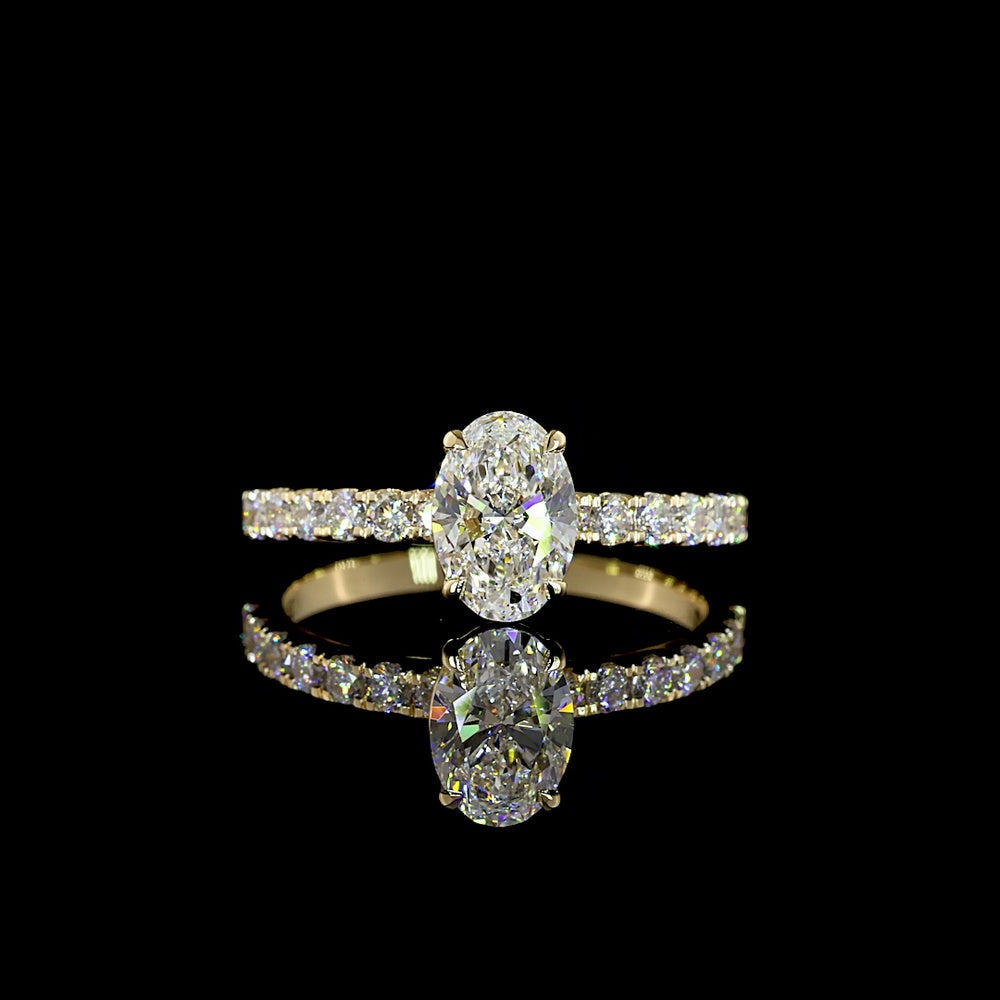 14K Yellow Gold Oval Cut Solitaire Ring with Diamond Shank - 1.50 Carat Total Weight Lab Diamonds (1.04 Carats Center D VVS2) - Covaloro Fine Jewelry