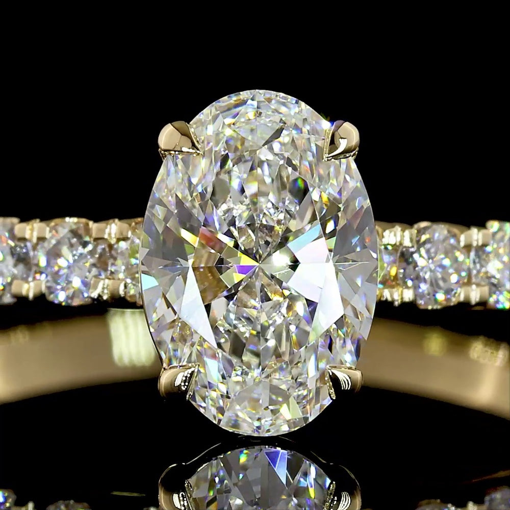 14K Yellow Gold Oval Cut Solitaire Ring with Diamond Shank - 1.50 Carat Total Weight Lab Diamonds (1.04 Carats Center D VVS2) - Covaloro Fine Jewelry