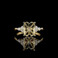 14K Yellow Gold Oval Cut Special Ring with Floral Gallery and Marquise Side Diamonds - 3.25 Carat Total Lab Diamond Weight - Covaloro Fine Jewelry