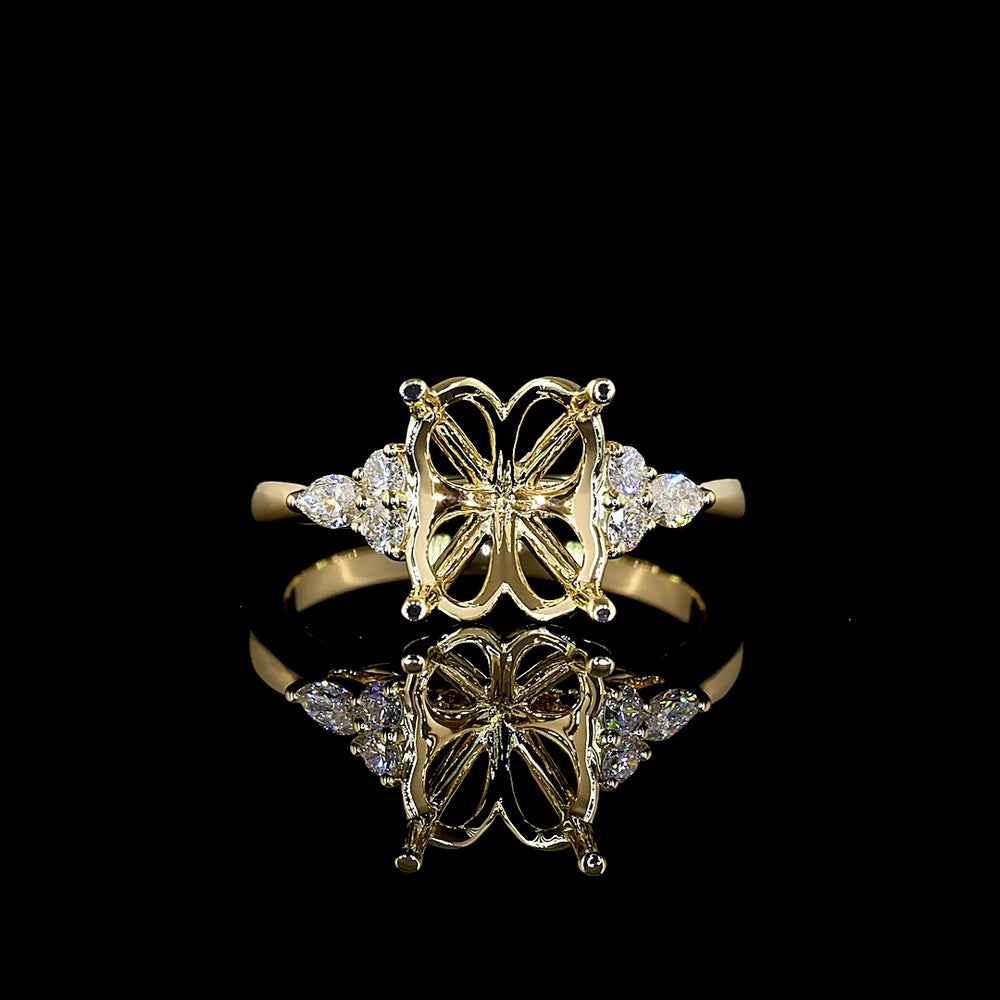 14K Yellow Gold Oval Cut Special Ring with Floral Gallery and Marquise Side Diamonds - 3.25 Carat Total Lab Diamond Weight - Covaloro Fine Jewelry