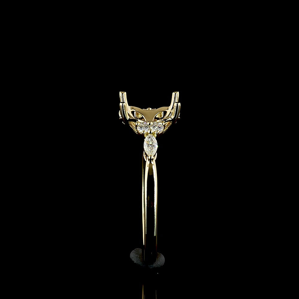 14K Yellow Gold Oval Cut Special Ring with Floral Gallery and Marquise Side Diamonds - 3.25 Carat Total Lab Diamond Weight - Covaloro Fine Jewelry