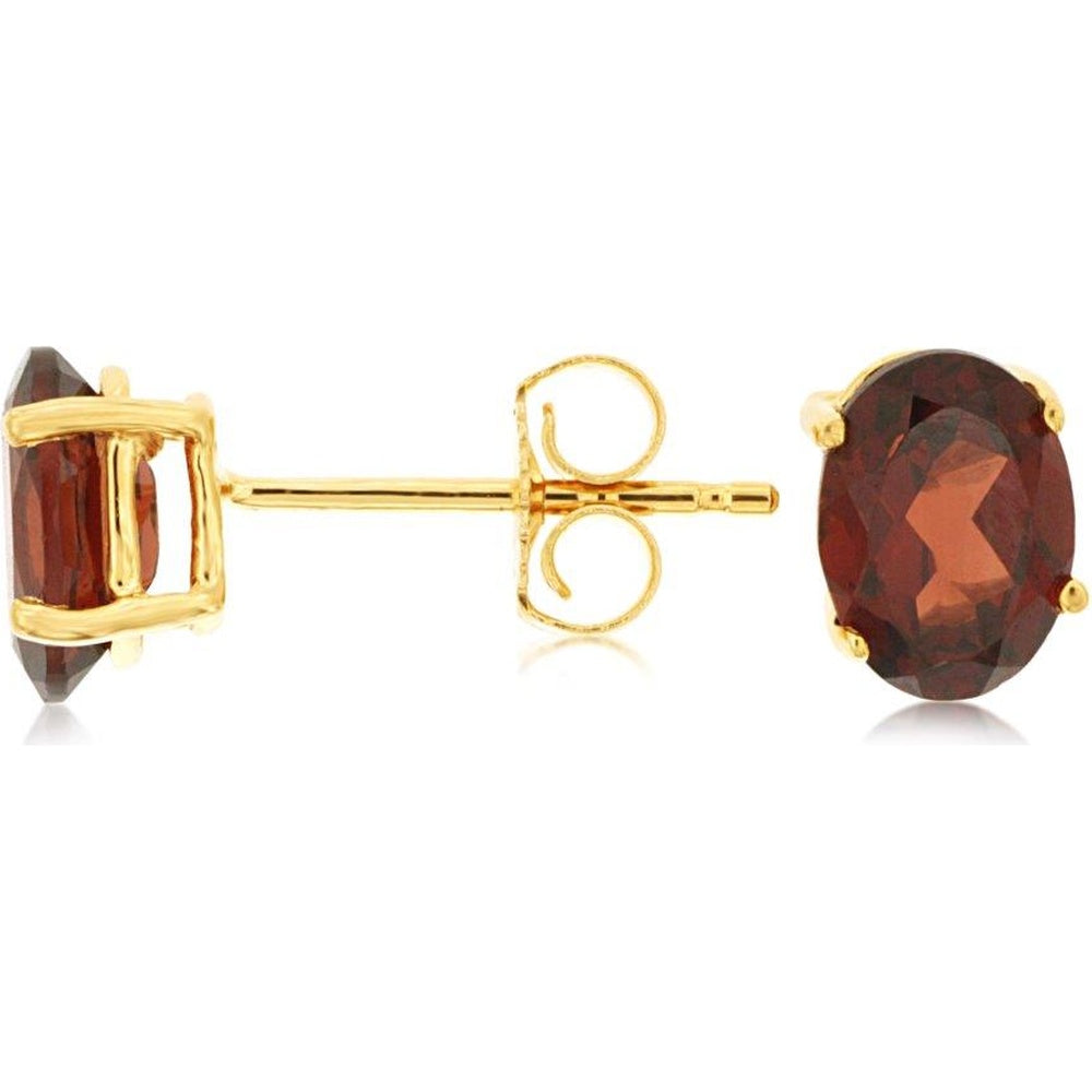 14K Yellow Gold Oval-Cut Stud Earrings with 4-Prong Set Garnets - 1.80 Carat Total Gem Weight - Royal Jewelry