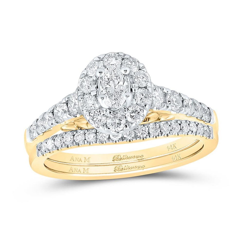 14K Yellow Gold Oval Diamond Bridal Ring Set - 1 Carat Total Diamond Weight