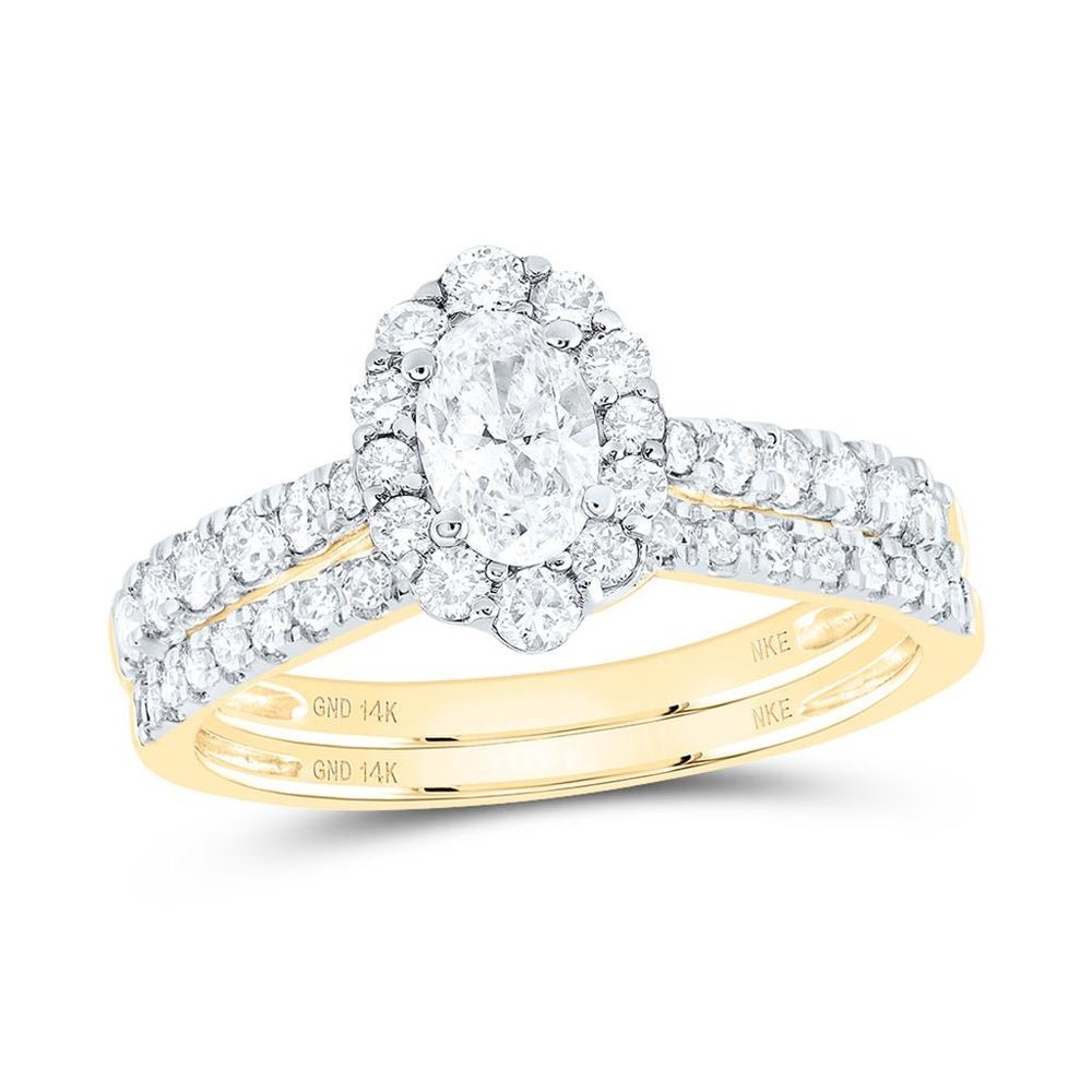 14K Yellow Gold Oval Diamond Bridal Ring Set - 1 Carat Total Diamond Weight