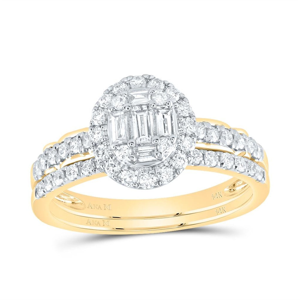14K Yellow Gold Oval Diamond Bridal Ring Set - 3/4 Carat Total Diamond Weight