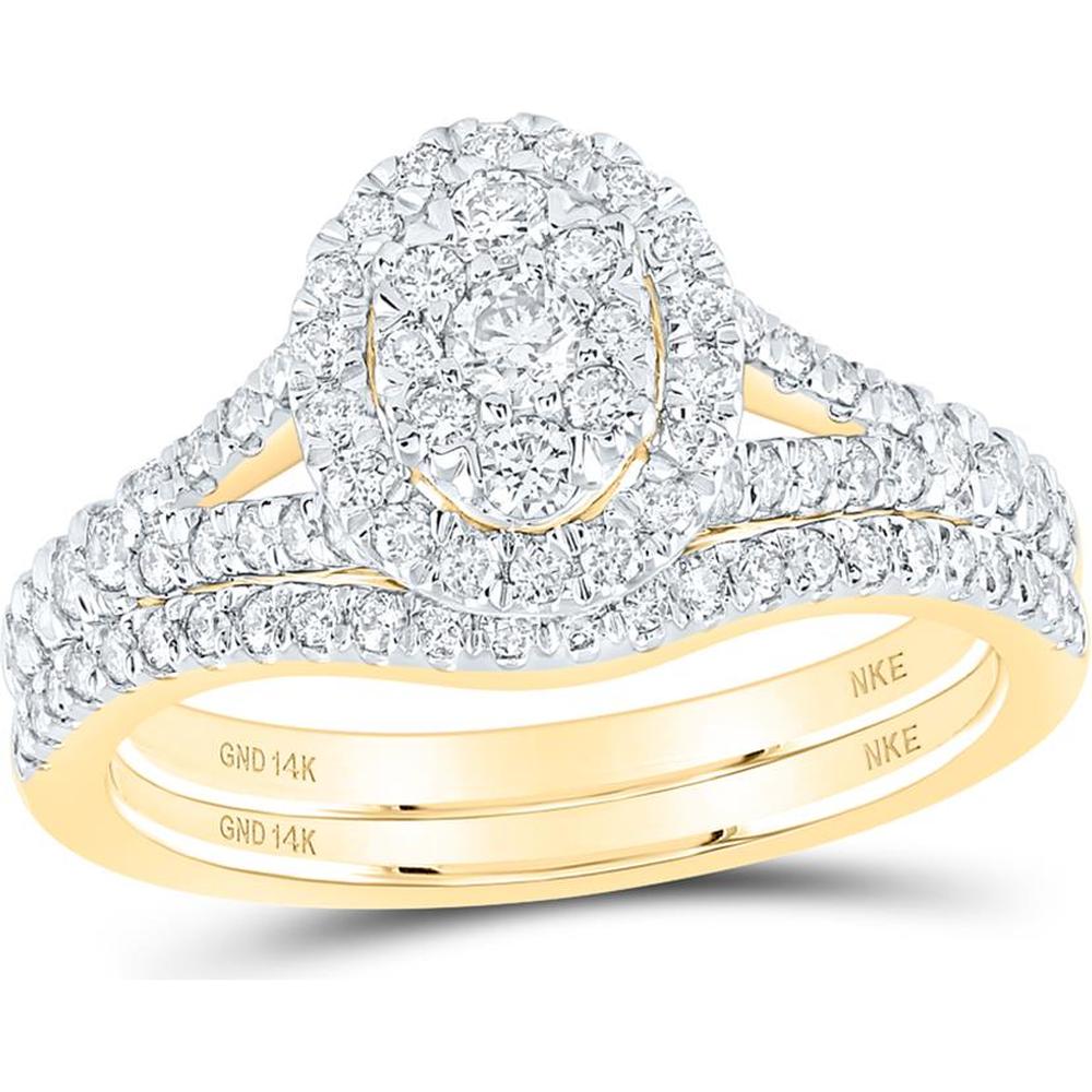 14K Yellow Gold Oval Diamond Bridal Wedding Ring Set - 3/4 Carat Total Diamond Weight