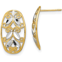 14K Yellow Gold Oval Diamond-Cut Filigree Post Dangle Earrings by 0